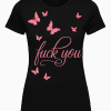 Fuck you majica – crna ženska T-shirt s leptirima i ružičastim natpisom